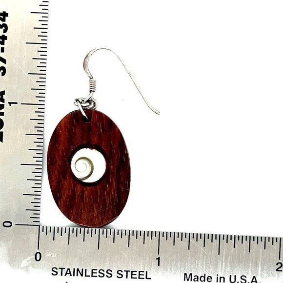 Silver 925 Hook Wooden Swirl Earrings - Picture 3 of 6